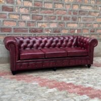 Remington Chesterfield Leather Sofa, 95" Sofa / Tufted Bench - Image 2