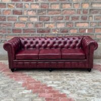 Remington Chesterfield Leather Sofa, 95" Sofa / Tufted Bench
