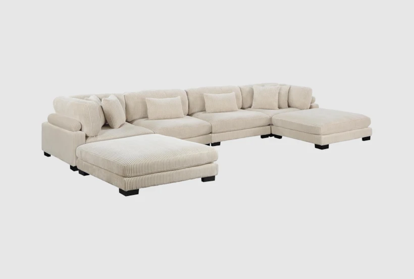 Ellery Beige Corduroy 6-Piece Modular Sectional Sofa - Ottomans | Fabric Symmetrical Loose Reversible Back Fabric/Polyester at Living Spaces
