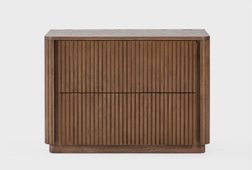 Kissa Reeded 2 Drawer Nightstand with USB port - Brown Wood/Metal 35"W x 19"D x 25"H at Living Spaces