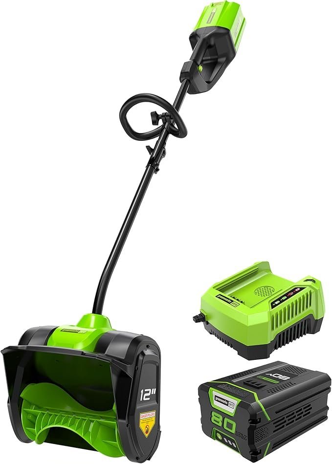 Greenworks 80V 12" Cordless Snow Shovel with Wheels w/ 2.5Ah Battery & Charger & Strap