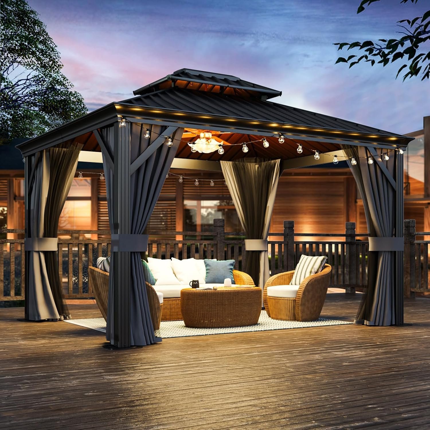 Outdoor Patio Gazebo with Hardtop Double Roof JolyDale