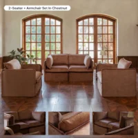 Modular Washable 3-Seater Sectional in Chestnut | Deluxe+ Seat | Cloud Pillow - Image 2