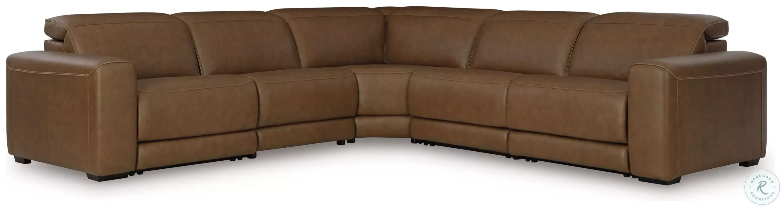 Ashley Rally-Up Caramel 5 Piece Power Reclining Console Sectional, Brown/Dark Color, Contemporary and Modern Couches from Coleman Furniture
